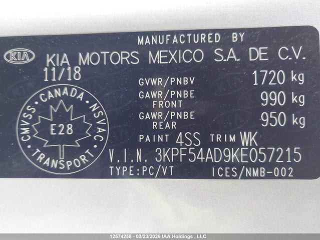 3KPF54AD9KE057215 KIA Forte Ex/ex Limited/ex Premium/ex+