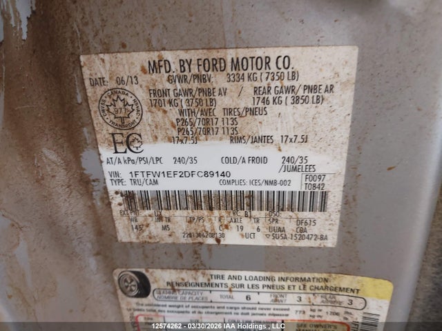 Aukcja sprzedaży 2013 Ford F-150 Xlt, vin: 1FTFW1EF2DFC89140, numer aukcji: 12574262