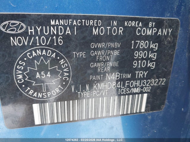 KMHD84LF0HU323272 Hyundai ELANTRA GL
