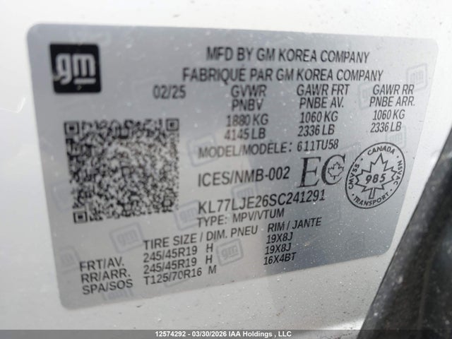 KL77LJE26SC241291 Chevrolet Trax 2rs Fwd