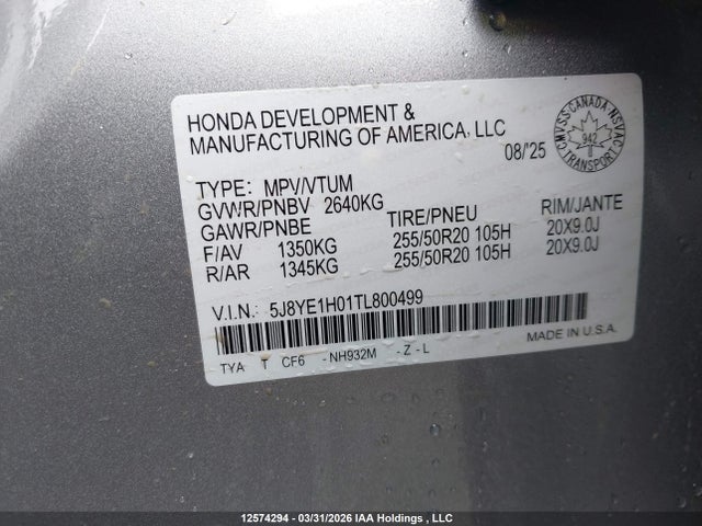 5J8YE1H01TL800499 Acura MDX