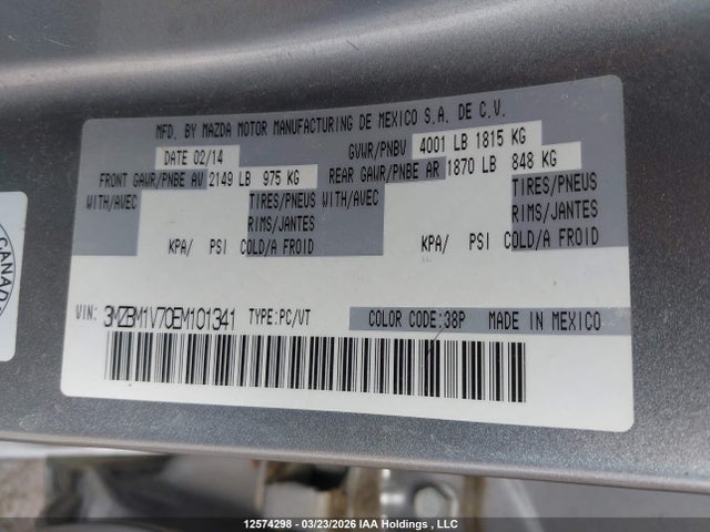 Aukcja sprzedaży 2014 Mazda 3 Touring, vin: 3MZBM1V70EM101341, numer aukcji: 12574298