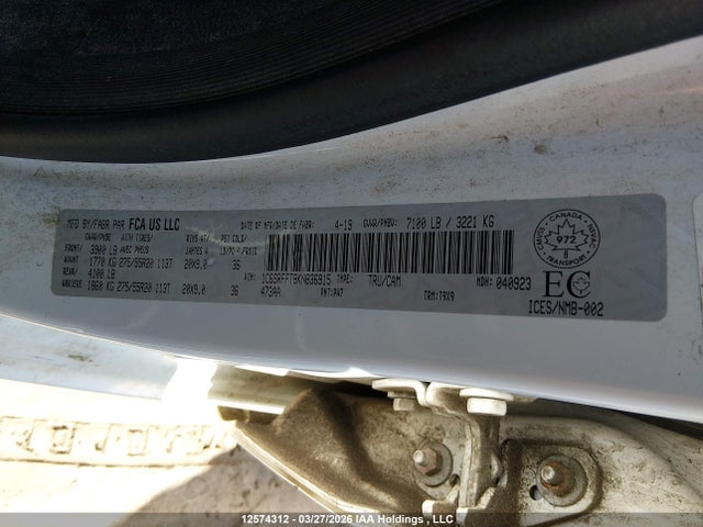 12574312 :رقم المزاد ، 1C6SRFFT8KN836915 vin ، 2019 Ram 1500 Big Horn مزاد بيع