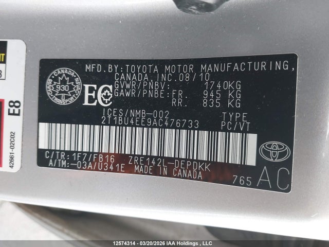 Продаж на аукціоні авто 2010 Toyota Corolla, vin: 2T1BU4EE9AC476733, номер лоту: 12574314