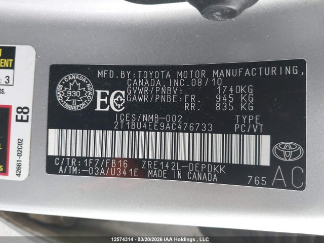 Продаж на аукціоні авто 2010 Toyota Corolla, vin: 2T1BU4EE9AC476733, номер лоту: 12574314