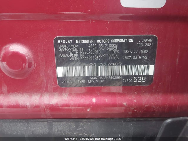 JA4ATUAA3NZ602964 Mitsubishi Eclipse Cross Es
