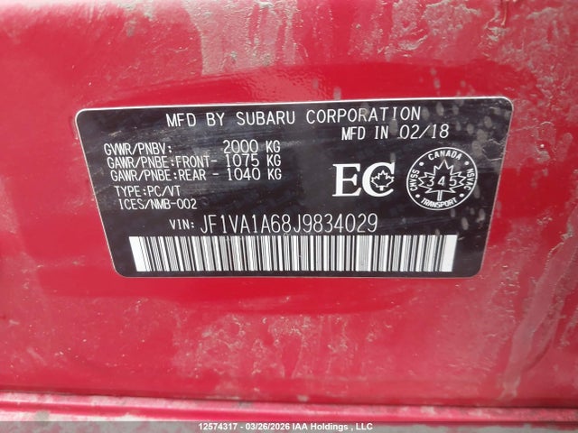 JF1VA1A68J9834029 Subaru WRX