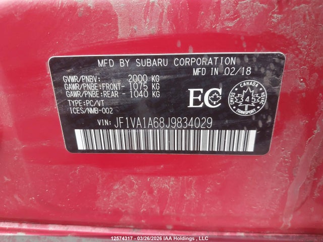 JF1VA1A68J9834029 Subaru WRX