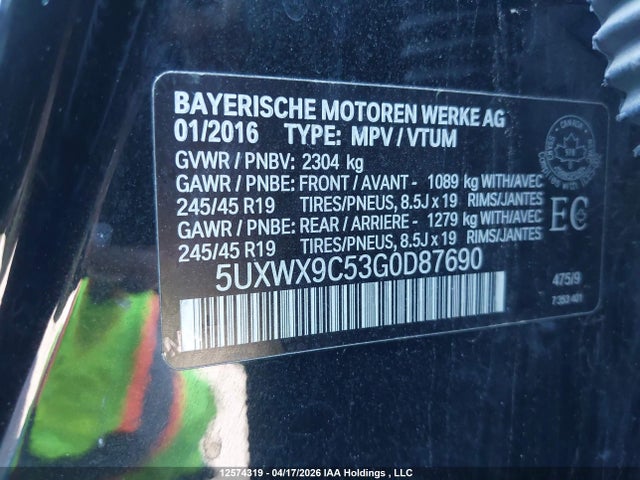 5UXWX9C53G0D87690 BMW X3 Xdrive28i