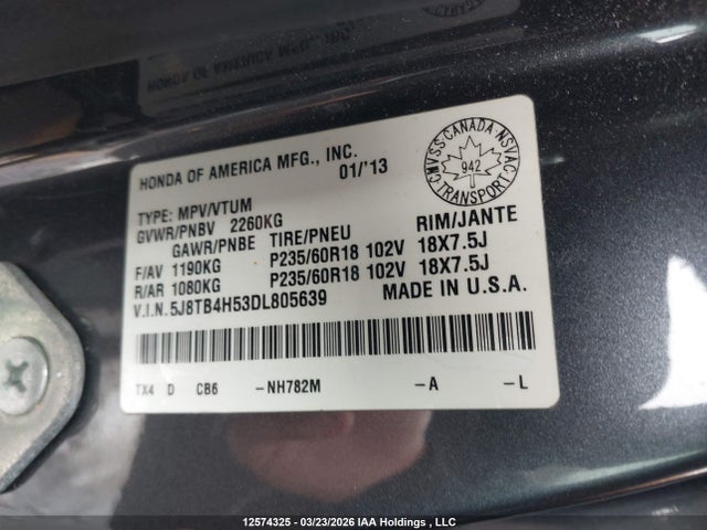 Продажа на аукционе авто 2013 Acura Rdx, vin: 5J8TB4H53DL805639, номер лота: 12574325