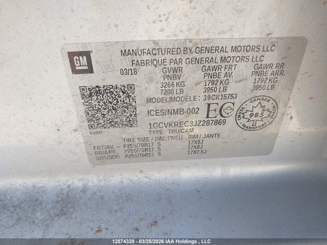 1GCVKREC3JZ287869 Chevrolet Silverado 1500 1lt