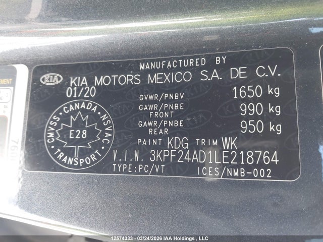Aukcja sprzedaży 2020 Kia Forte Fe/lxs, vin: 3KPF24AD1LE218764, numer aukcji: 12574333
