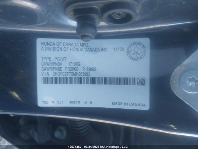 Продажа на аукционе авто 2021 Honda Civic Ex 4dr, vin: 2HGFC2F7XMH003993, номер лота: 12574362