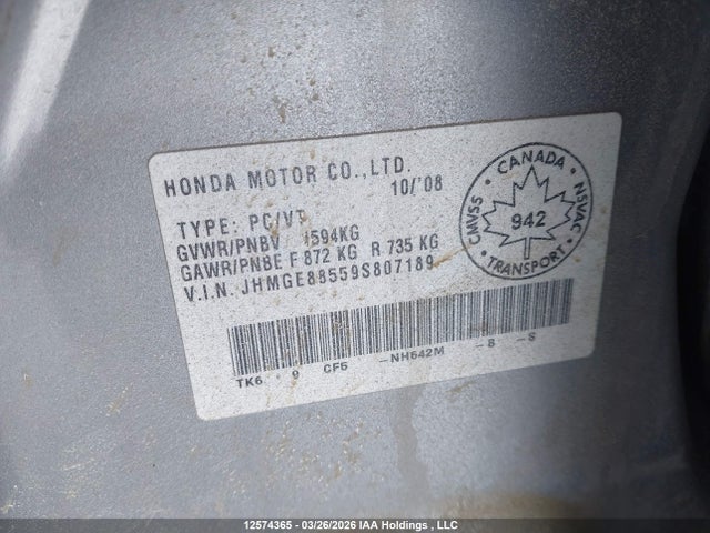 Aukcja sprzedaży 2009 Honda Fit Lx, vin: JHMGE88559S807189, numer aukcji: 12574365