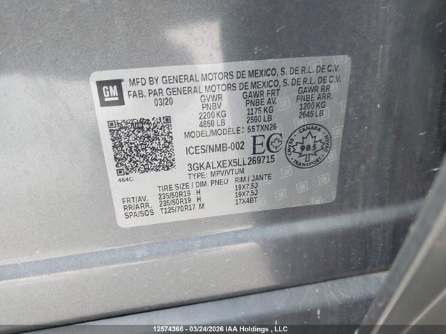 12574366 :رقم المزاد ، 3GKALXEX5LL269715 vin ، 2020 Gmc Terrain Denali مزاد بيع