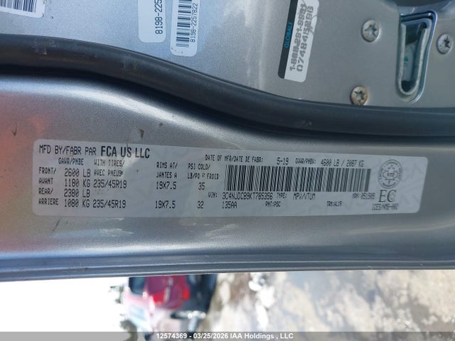 12574369 :رقم المزاد ، 3C4NJDCB9KT785356 vin ، 2019 Jeep Compass Limited مزاد بيع