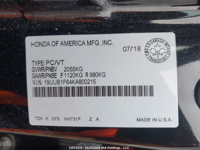 19UUB1F64KA800215 Acura Tlx Technology/a-spec