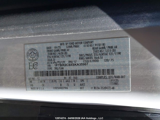 Продажа на аукционе авто 2025 Ford Transit-250 Cargo, vin: 1FTBR2C8XSKA35907, номер лота: 12574374