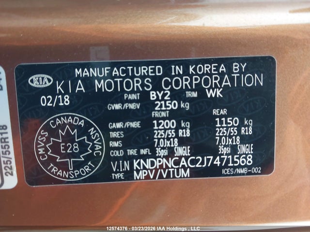 Продаж на аукціоні авто 2018 Kia Sportage Ex, vin: KNDPNCAC2J7471568, номер лоту: 12574376
