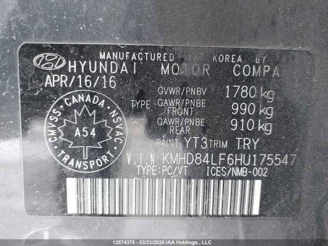KMHD84LF6HU175547 Hyundai Elantra