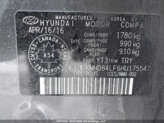 KMHD84LF6HU175547 Hyundai Elantra