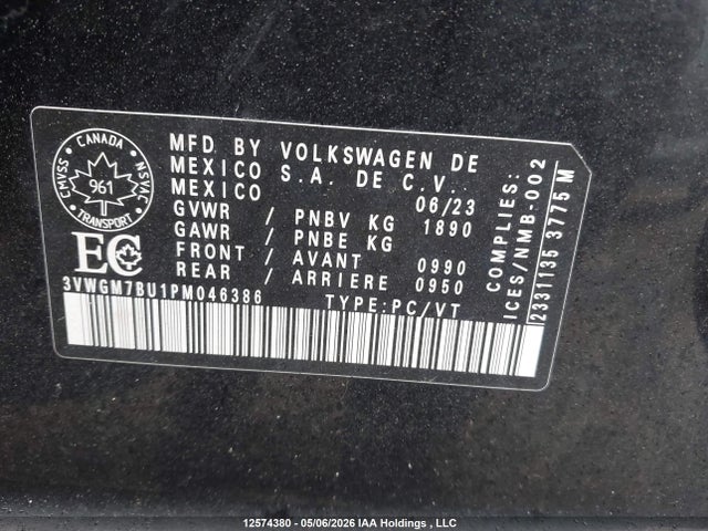 3VWGM7BU1PM046386 Volkswagen Jetta Highline