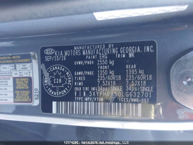5XYPHDA50LG632701 KIA Sorento 3.3l Ex/3.3l Ex+