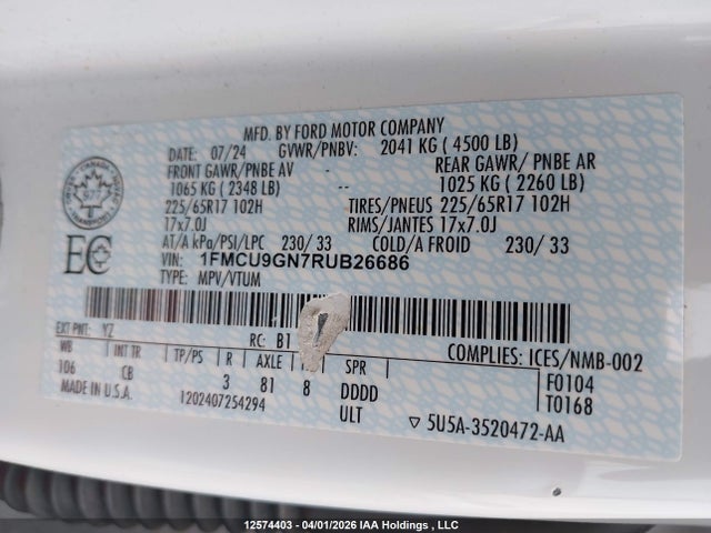 Ford Escape Active 2024 1FMCU9GN7RUB26686 Image 9