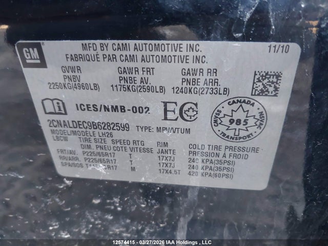 Продаж на аукціоні авто 2011 Chevrolet Equinox, vin: 2CNALDEC9B6282599, номер лоту: 12574415