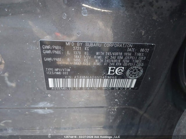 4S4WMAAD6N3458665 Subaru Ascent