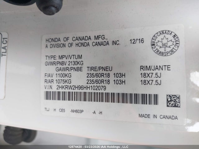 2HKRW2H96HH102079 Honda Cr-v Touring