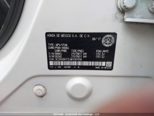 3CZRU6H73JM100456 Honda Hr-v Ex-l