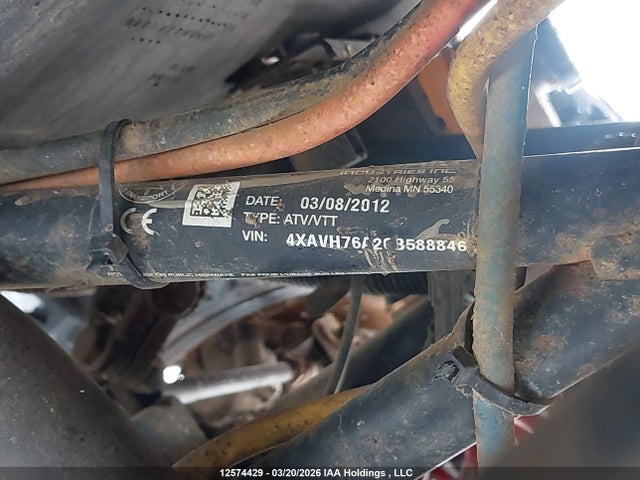 12574429 :رقم المزاد ، 4XAVH76A2CB588846 vin ، 2012 Polaris Ranger Rzr 800 مزاد بيع