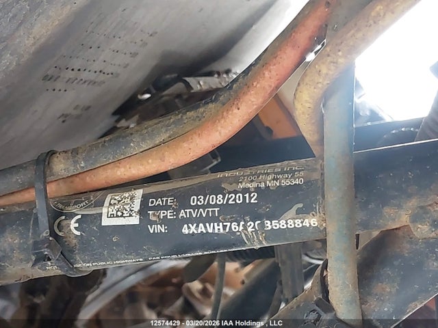 12574429 :رقم المزاد ، 4XAVH76A2CB588846 vin ، 2012 Polaris Ranger Rzr 800 مزاد بيع