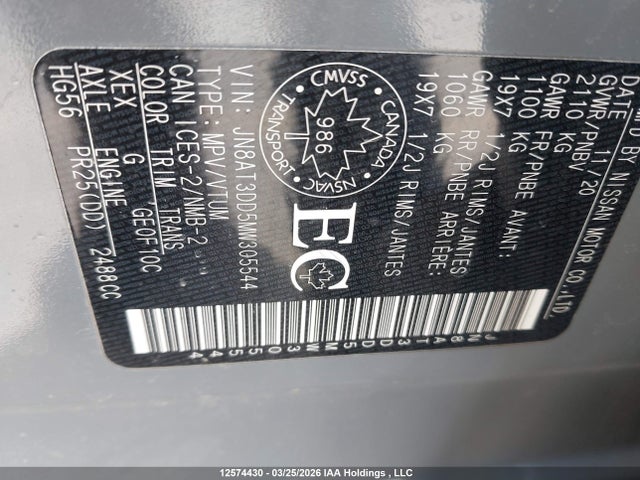 Aukcja sprzedaży 2021 Nissan Rogue Platinum, vin: JN8AT3DD5MW305544, numer aukcji: 12574430