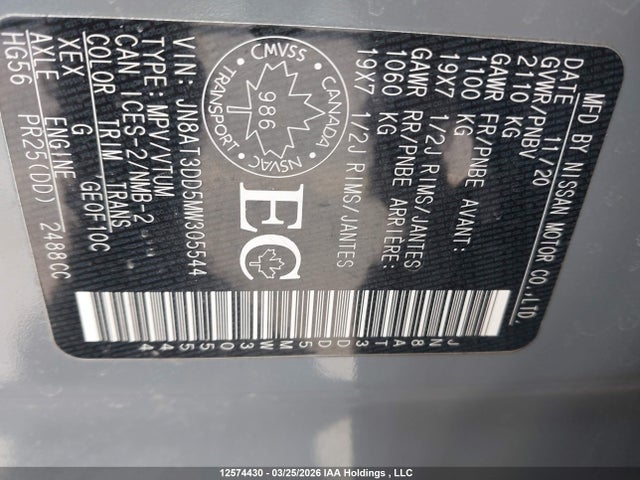 Aukcja sprzedaży 2021 Nissan Rogue Platinum, vin: JN8AT3DD5MW305544, numer aukcji: 12574430