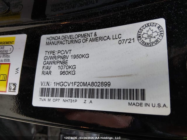 1HGCV1F20MA802899 Honda Accord Se 1.5t