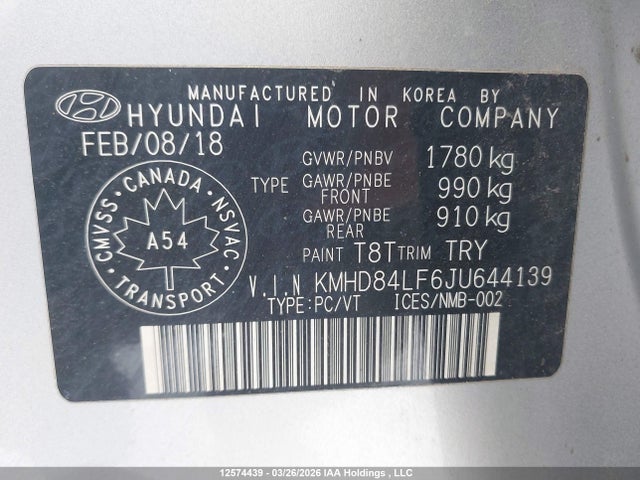 KMHD84LF6JU644139 Hyundai Elantra