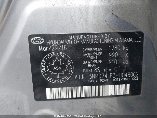 Продаж на аукціоні авто 2017 Hyundai Elantra Se, vin: 5NPD74LF3HH048062, номер лоту: 12574440