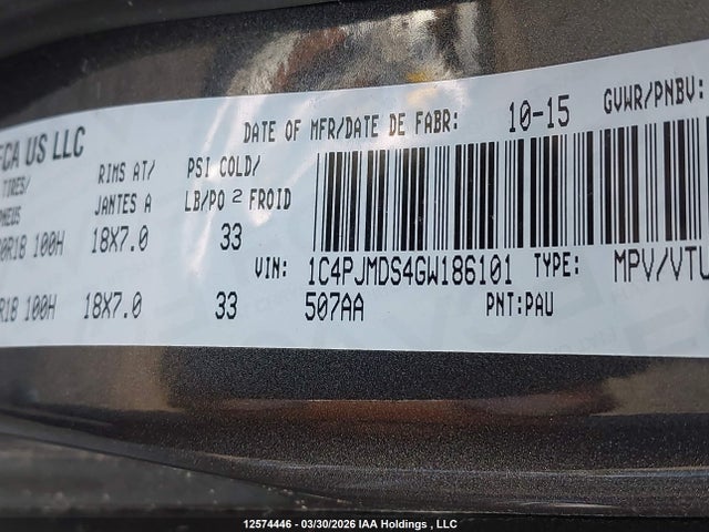 1C4PJMDS4GW186101 Jeep Cherokee Limited
