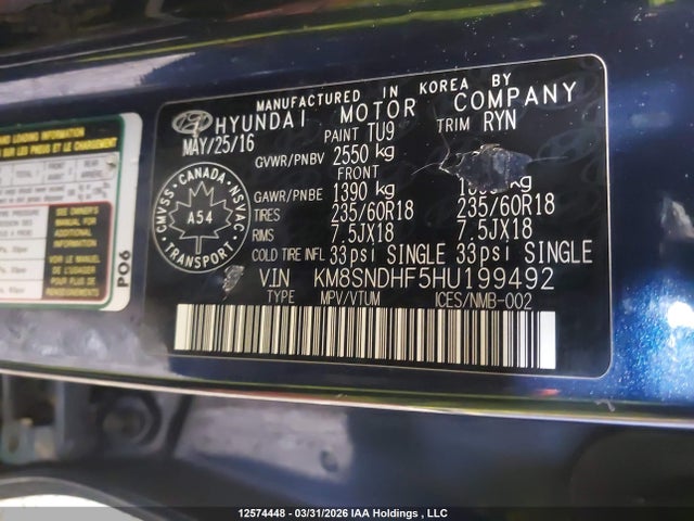 KM8SNDHF5HU199492 Hyundai Santa Fe Xl Luxury
