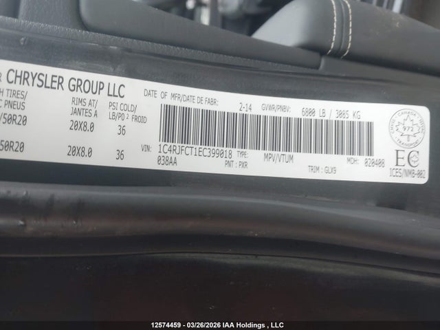 12574459 :رقم المزاد ، 1C4RJFCT1EC399018 vin ، 2014 Jeep Grand Cherokee Overland مزاد بيع