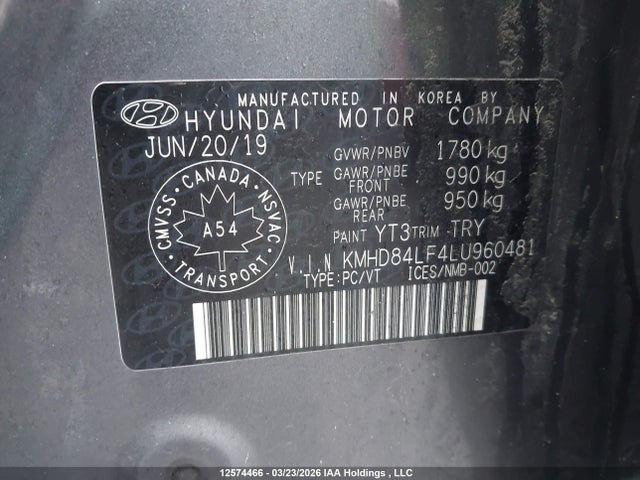 Aukcja sprzedaży 2020 Hyundai Elantra Sel/value/limited, vin: KMHD84LF4LU960481, numer aukcji: 12574466