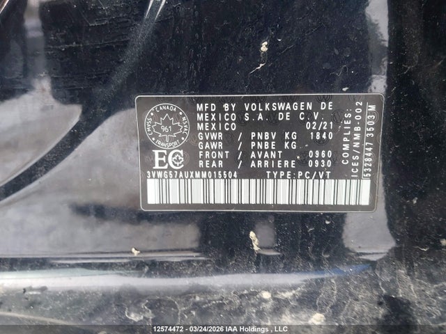 3VWG57AUXMM015504 Volkswagen Golf