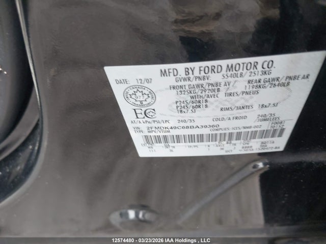 12574480 :رقم المزاد ، 2FMDK49C68BA39360 vin ، 2008 Ford Edge Limited مزاد بيع