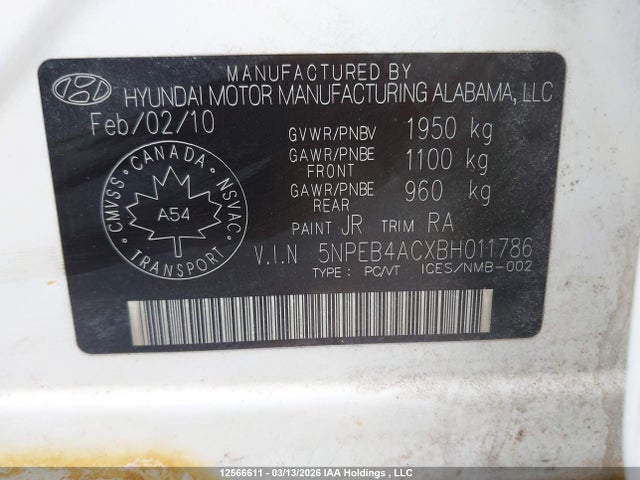 Aukcja sprzedaży 2011 Hyundai Sonata Gl, vin: 5NPEB4ACXBH011786, numer aukcji: 12566611