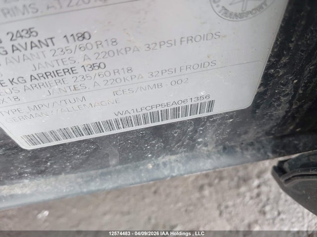 12574483 :رقم المزاد ، WA1LFCFP5EA061356 vin ، 2014 Audi Q5 Premium Plus مزاد بيع