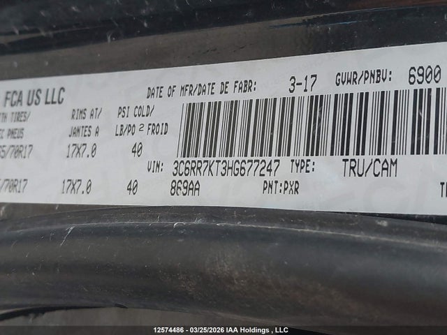 3C6RR7KT3HG677247 Dodge RAM 1500