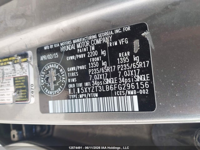 2015 Hyundai Santa Fe Sport 2.4 Base მანქანა იყიდება აუქციონზე, vin: 5XYZT3LB6FG296156, აუქციონის ნომერი: 12574491