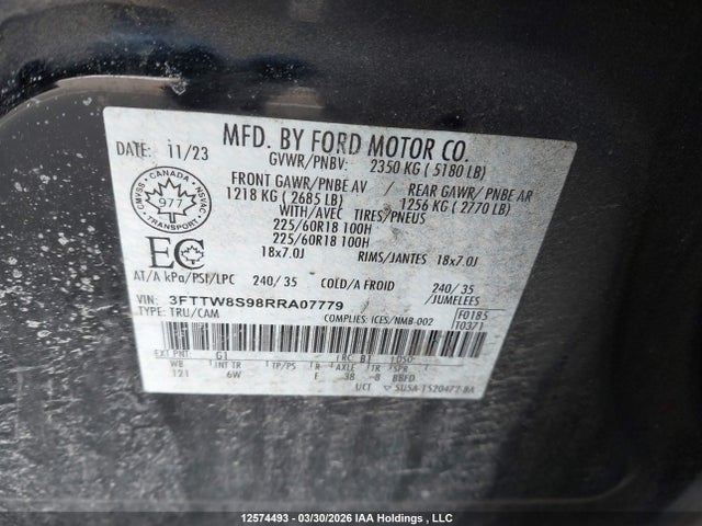 Aukcja sprzedaży 2024 Ford Maverick Lariat, vin: 3FTTW8S98RRA07779, numer aukcji: 12574493
